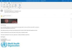 An example of the type of malicious email scam related to COVID-19