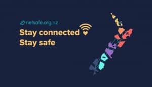 Map of New Zealand with Stay Connected Stay Safe message