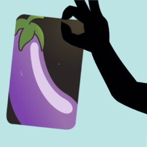 hand holding phone with eggplant image