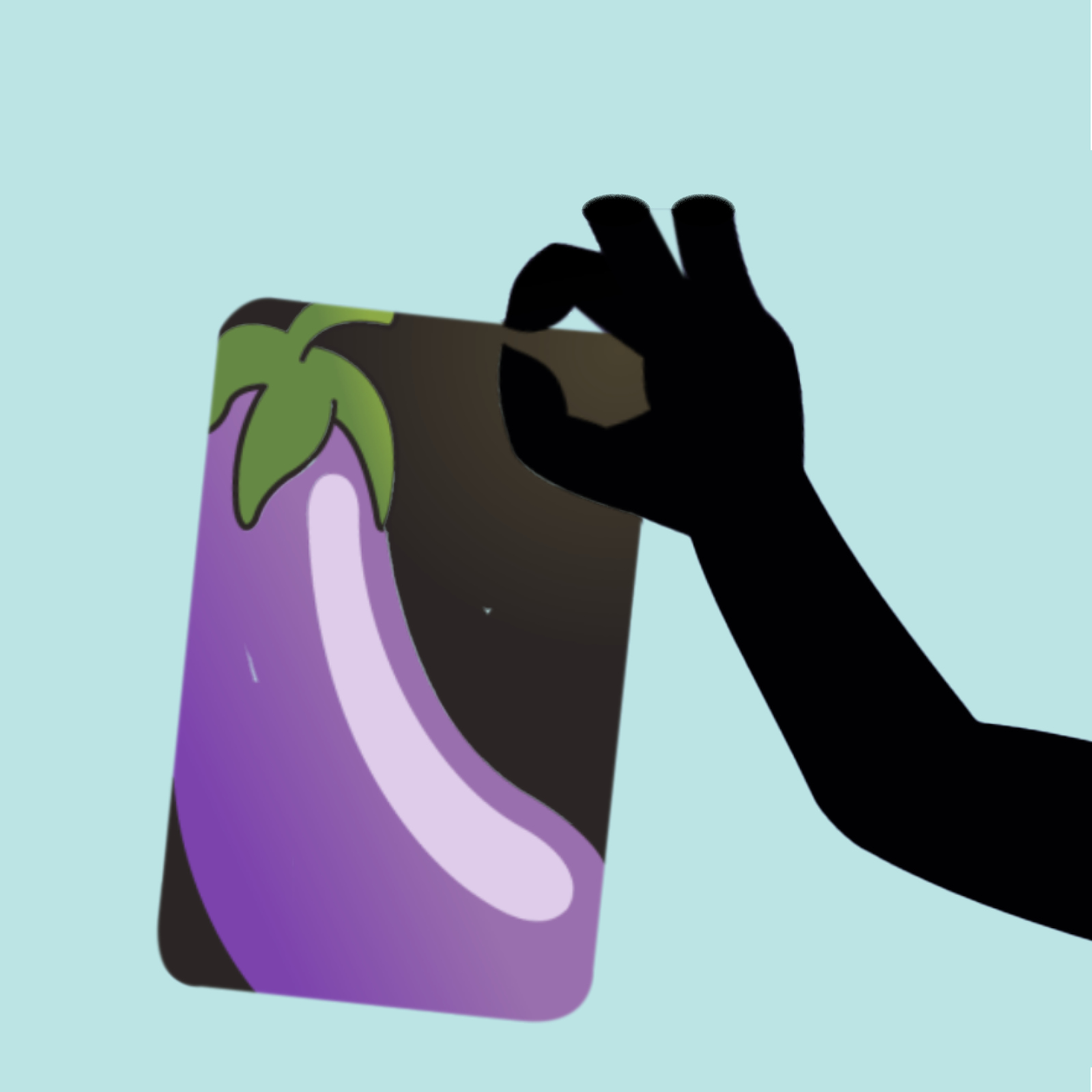 hand holding phone with eggplant image